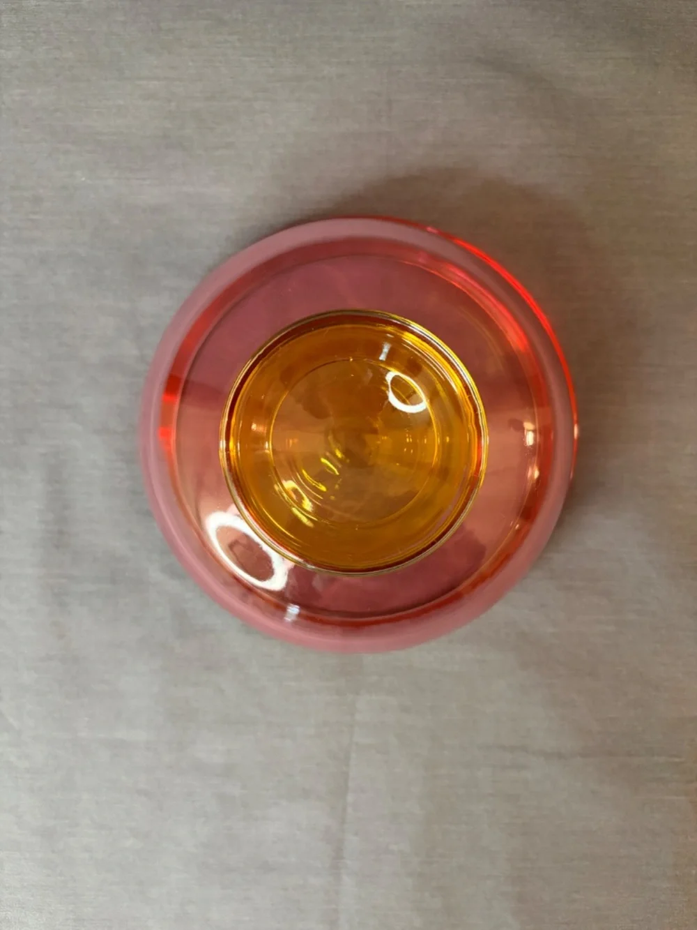 Glass Bowl Pink Yellow Base Cheese Butter Dome Lid Candy Cereal Ice Cream Acai
